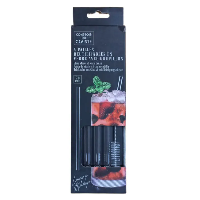 Glass Straw Ref KV7287 20cm, With Brush [Pk 4] Cook Concept