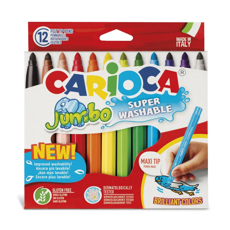 Felt Pen Ref 40569 12 Brilliant Colors [Super Washable]  Carioca
