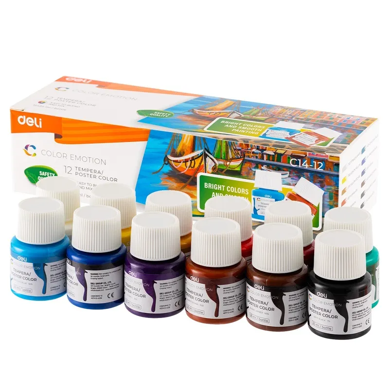 Tempera / Poster Colour Ref C14-12 12 Colours, 25ml + Free Brush Deli