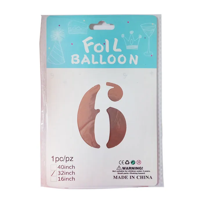 Foil Balloon No 0 to 9 32" Avail: Black,Gold, Silver, RoseGold FW