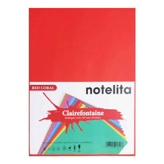 Colour Paper Ref 8175C A4 Red Coral, 80gsm [Pk 20] Clairefontaine