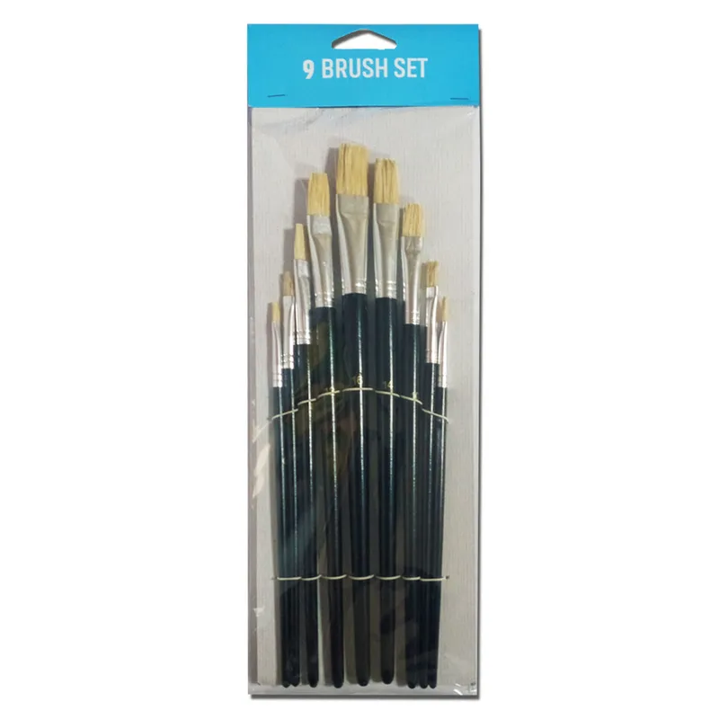 Paint Brushes  Set of 9 Flat Brushes [0,2,4,6,8,10,12,14,16] Blue