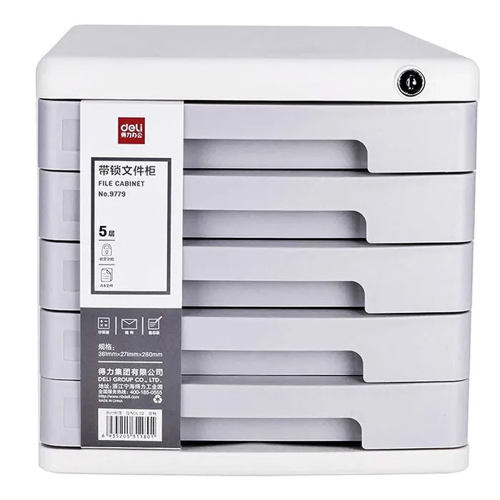 Drawer Organiser Ref 9779 5 level Plastic with lock (345*271*260mm) Light Grey Deli