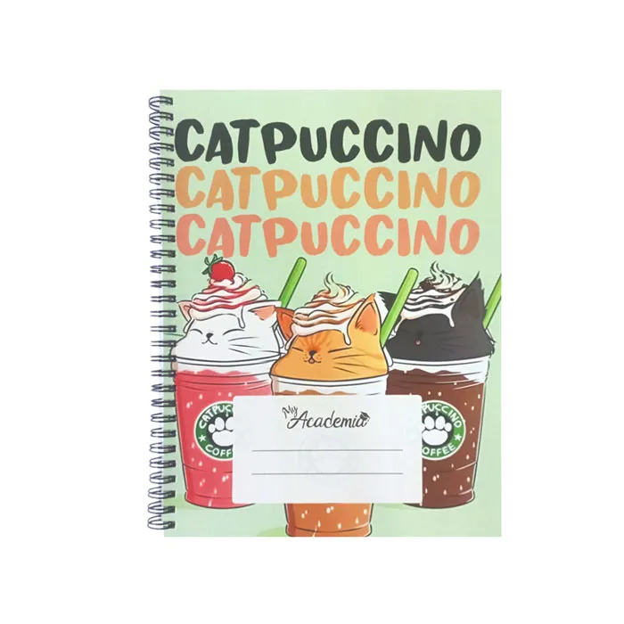 Spiral Notebook B5, 120 Sheets Ruled, Catpuccino My Academia