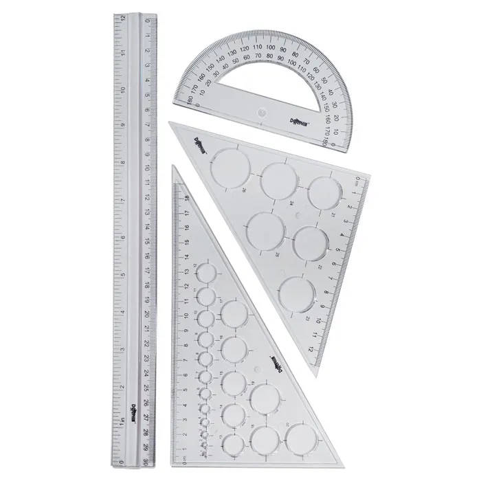 Plastic Ruler Set Ref DOL-RS1237 30cm Ruler,10cm Protractor,13 & 18cm Triangle Ruler Dolphin