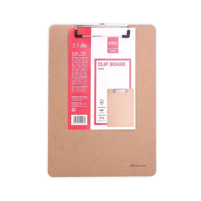 Clip Board Ref 9226 A4, Wooden With Metallic Clip Deli
