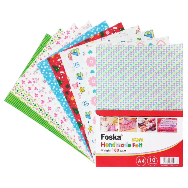 Felt Fabric Ref HM5004 A4, 180gsm Assorted Colour & Design [Pk 10] Foska