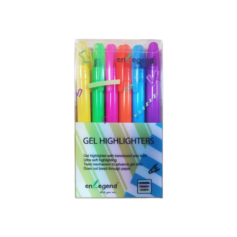 Mini Gel Highlighter Ref HL1007-6 Translucent Wax , Pk 6 ,Geometric Design (Assorted Colors) Enlegend