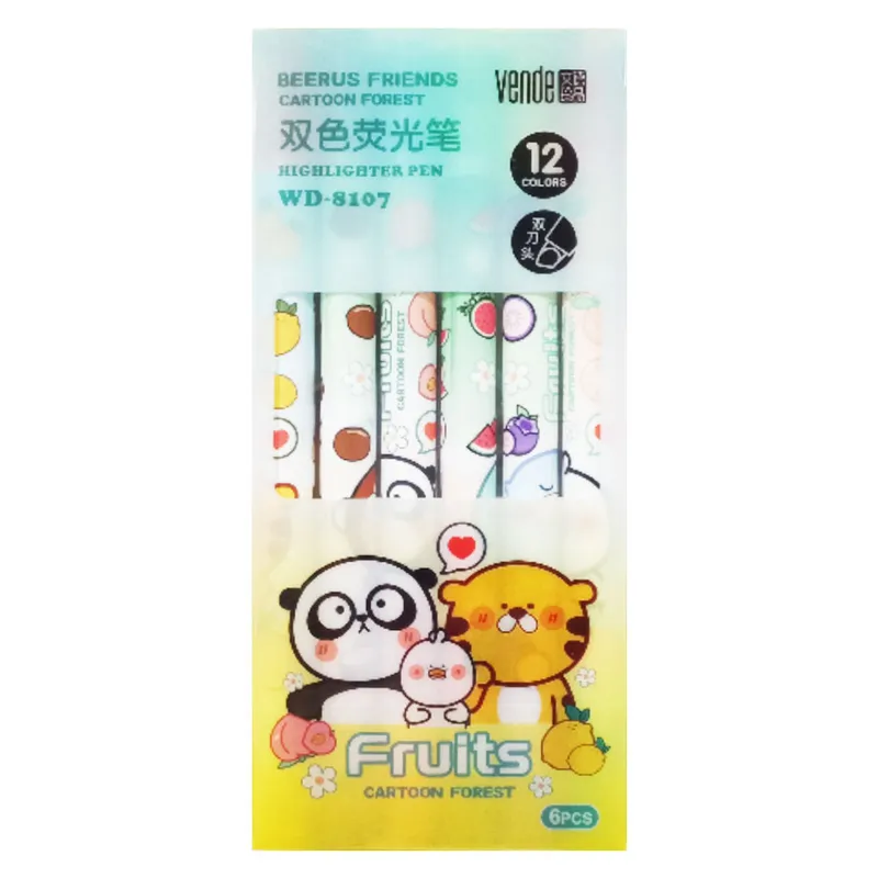 Highlighter Ref WD8107 Double Heads, 12 Assorted Colours [Pk 6] Meli Melo