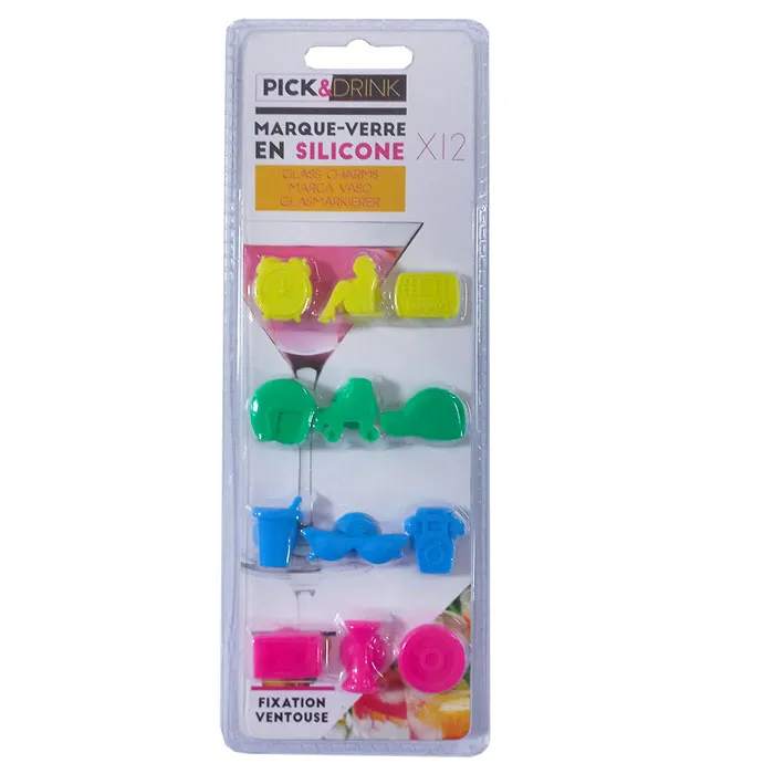 Glass Charm Ref KB5895 Set of 12, Assorted Colors [Silicone] Pick & Drink