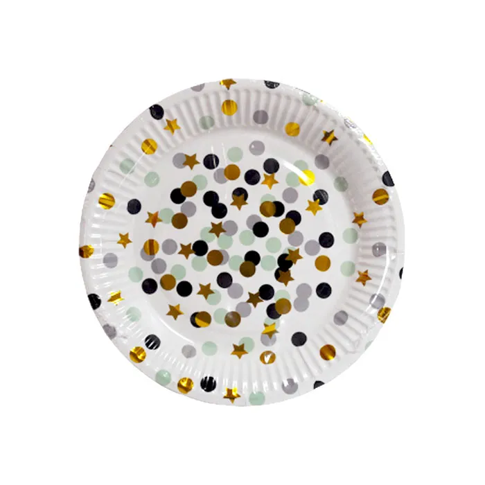 Paper Plates 7", Black & Grey Dot, Gold Star [Pk 10] WTC