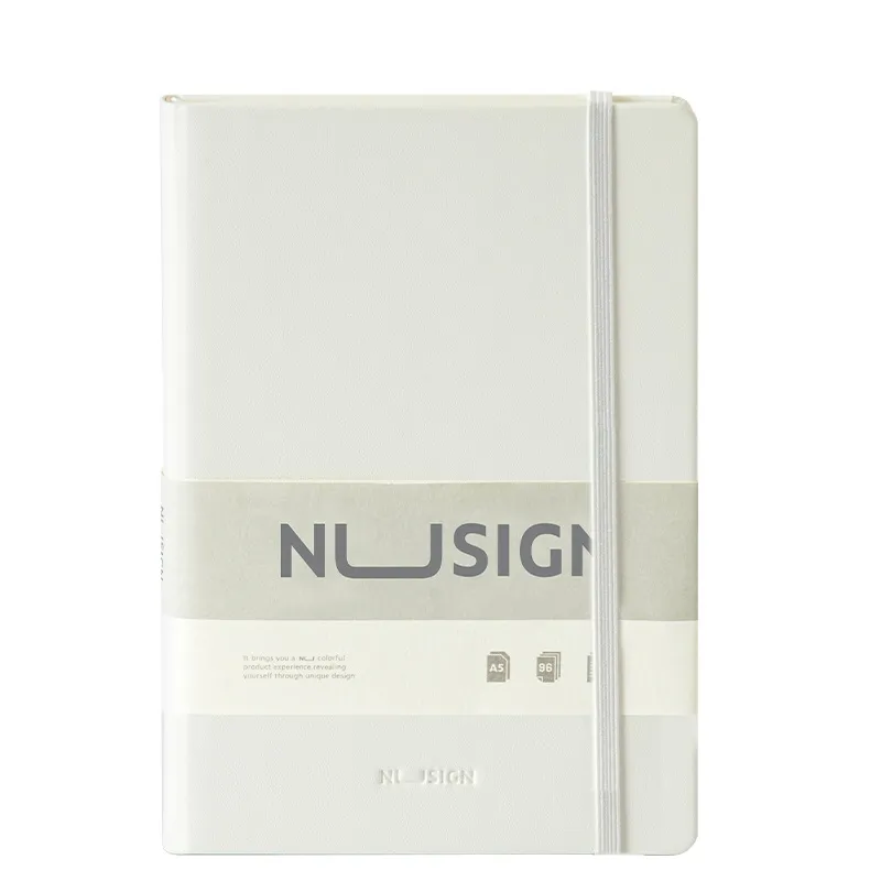 Leather Cover Notebook Ref NS281 White, A5 210*140mm 96sheets Nusign