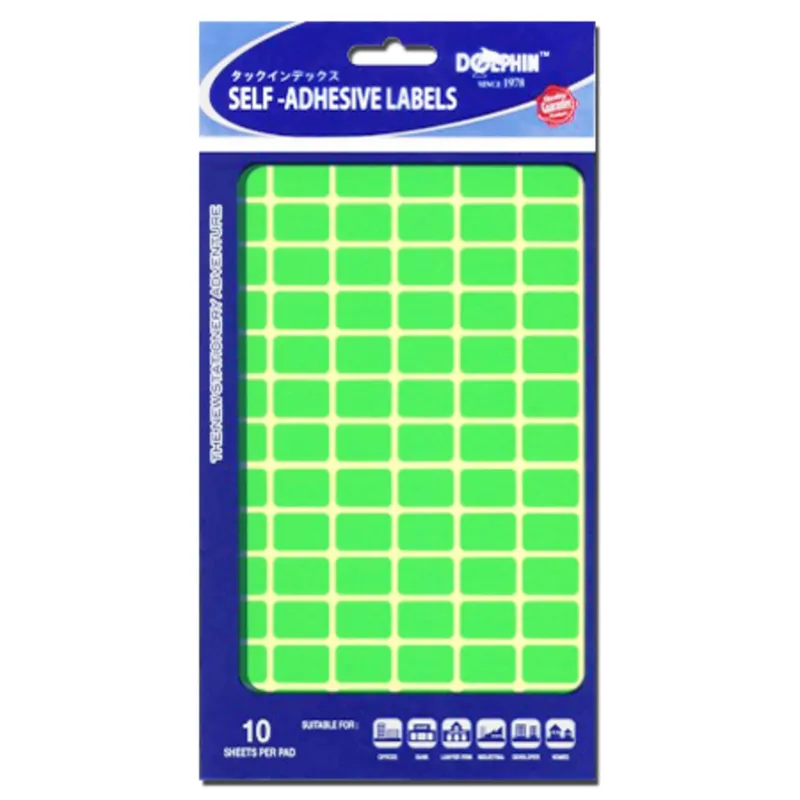 Fluo Labels [Pk 10] 13*19mm, 84 Labels/Sheet Dolphin 