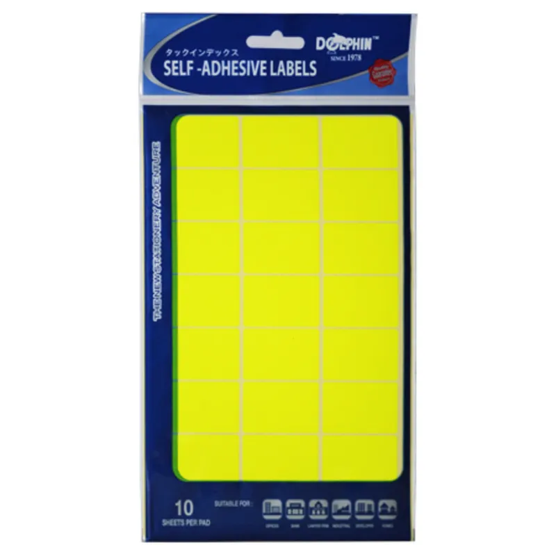 Fluo Labels [Pk 10] 25*38mm, 24 Labels/Sheet  Dolphin 