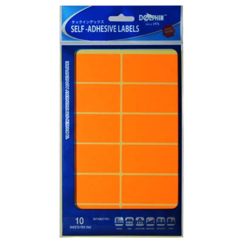 Fluo Labels [Pk 10] 32*64mm, 12 Labels/Sheet Dolphin 