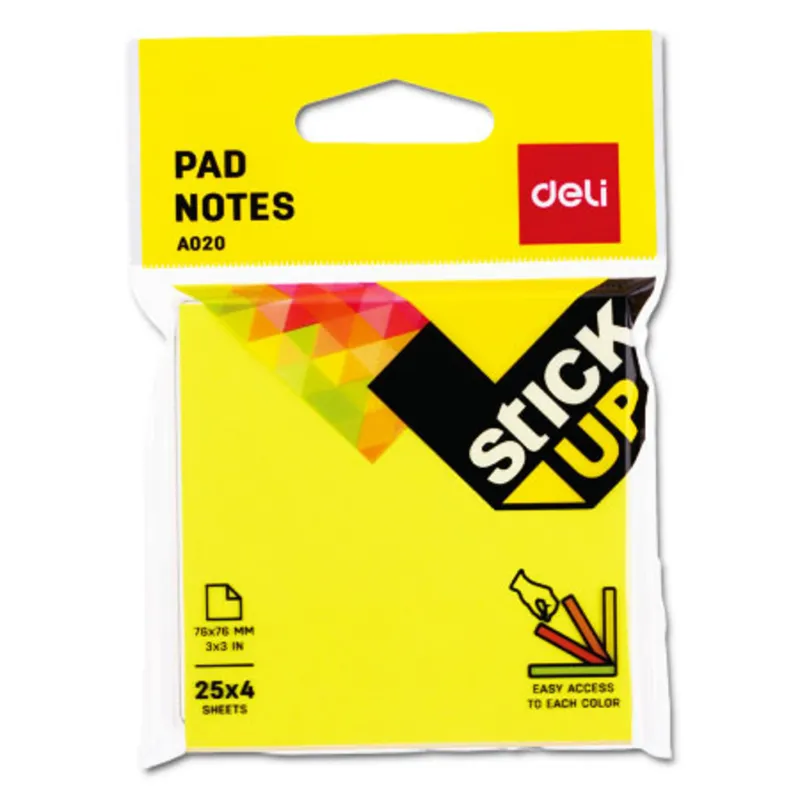 Sticky Notes Neon Ref EA02002 S:3*3 inch, 4 Col*25 sheets Deli