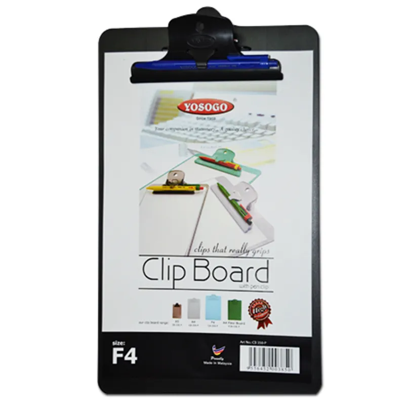 Clip Board PVC Ref 350P A4, Plastic Clip Foolscap: Pen Included Yosogo