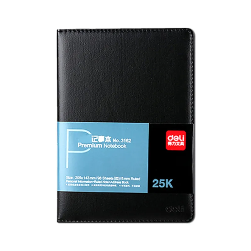 Leather Notebook Ref 3162 25k, 98 Sheets, Black Deli