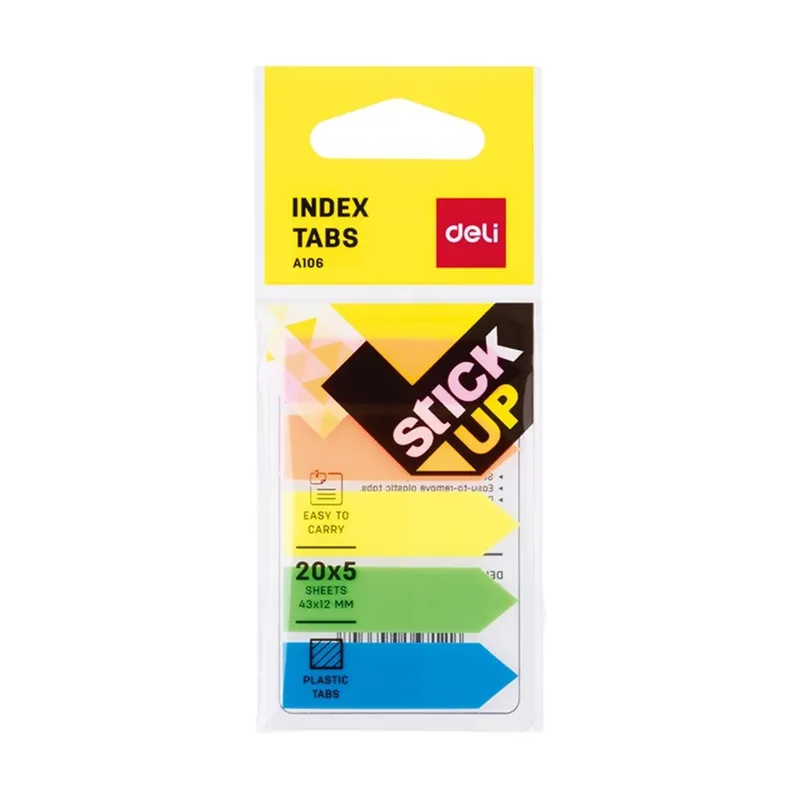 Sticky Notes Arrow Ref A10602 Index Tabs :44*12mm, 20 shts x 5 Col Deli