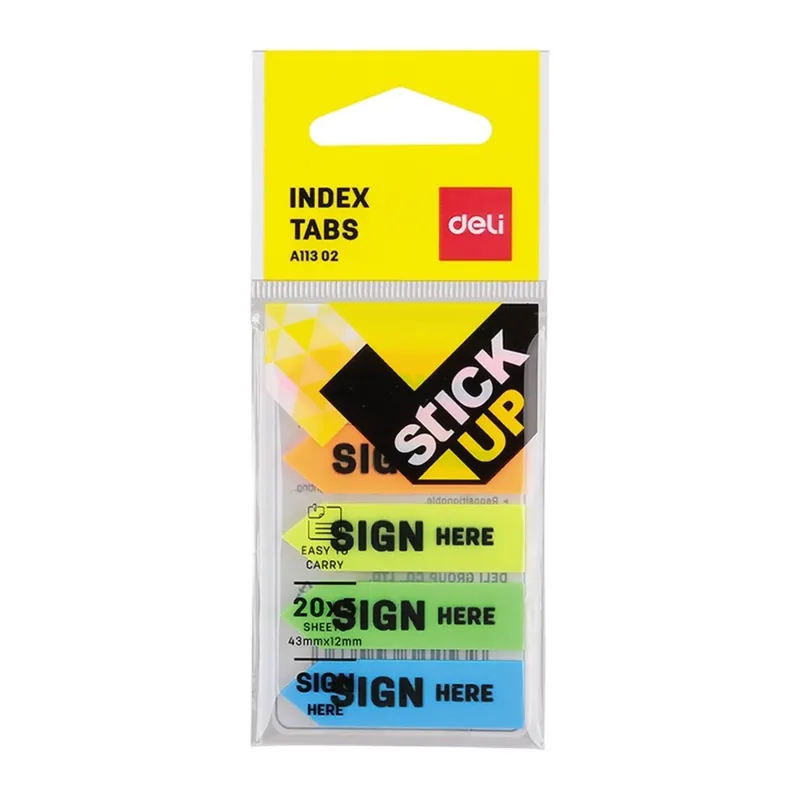 Sticky Notes Arrow Ref A11302 Index Tabs :44*12mm, 20 shts x 5 col [signed] Deli
