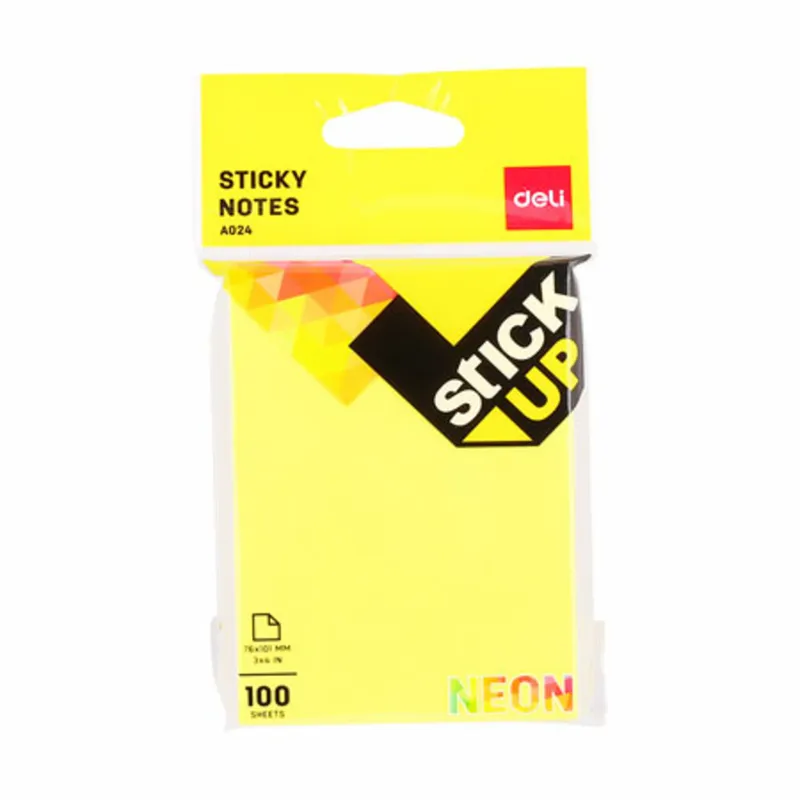 Sticky Notes Fluo Ref A02402 S:3"*4"[76*101mm]100 Shtsx4 col/pad Deli