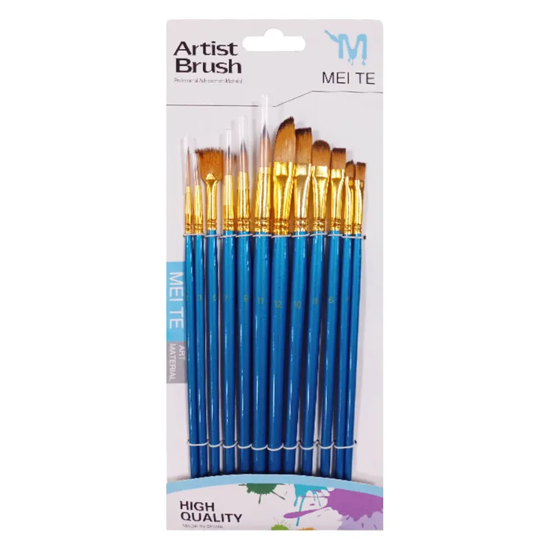 Paint Brush Blue Ref 01 / HW-3106 Round & Flat Brushes [Set of 12], Synthetic Gold Meli Melo