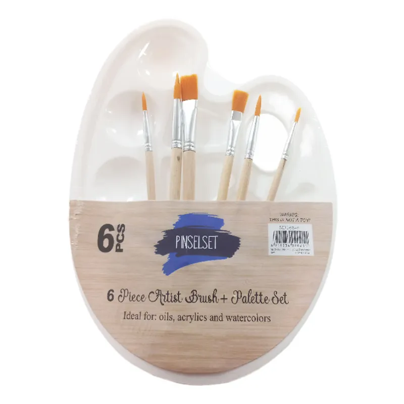 Palette + Paint Brush Set Ref SD168-6 Plastic White, Set of 6 MeliMelo