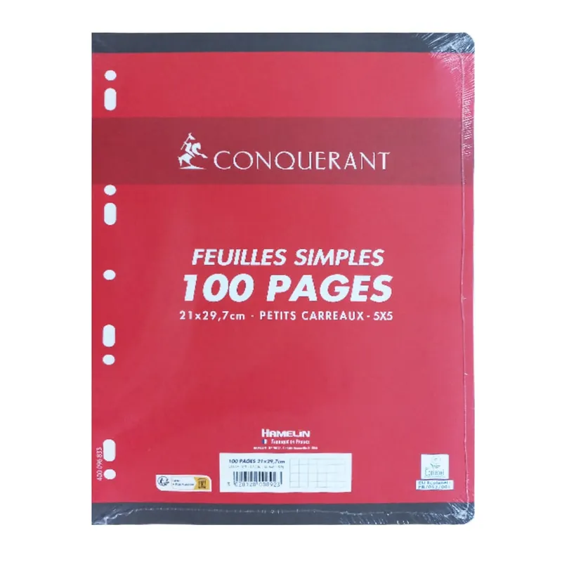 Refill Sheets - 9 Hole Ref 100103536 A4, 100 pages, 90gsm, Checkered Conquerant