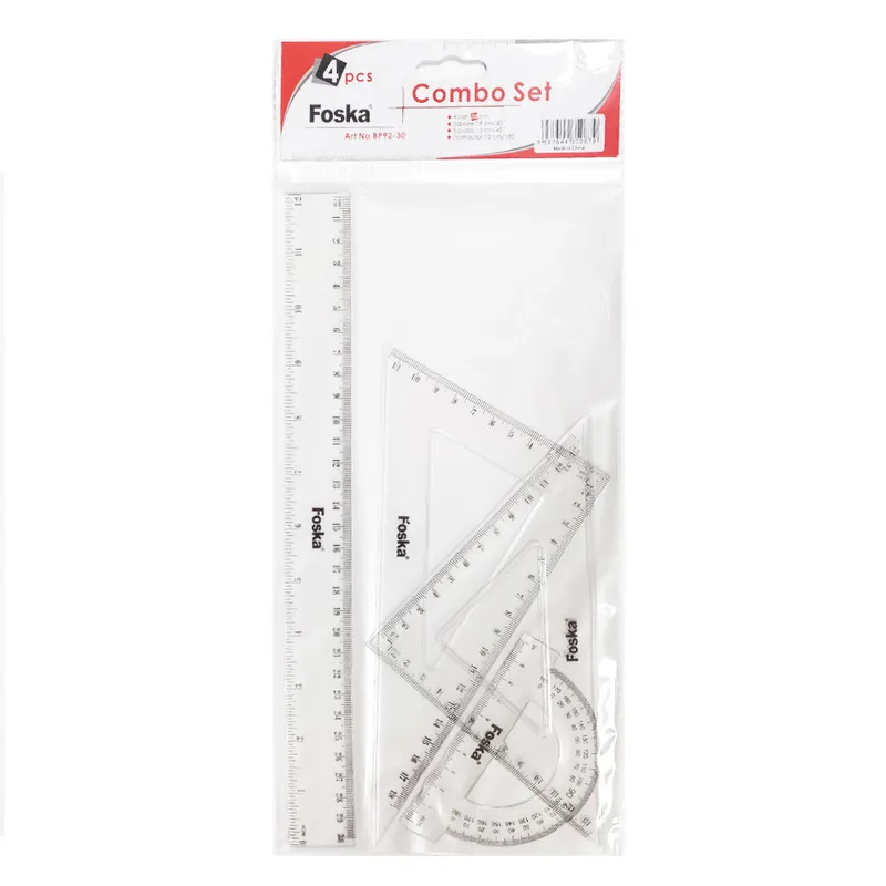 Ruler Set Ref BP92-30 Ruler-30cm, Set Square-18/13cm, Protractor-10cm Foska