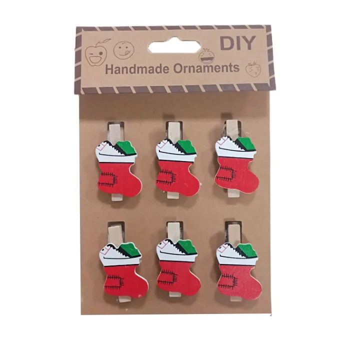 Xmas Clips Ref LH138-20042 DIY- wooden pk 6  AFC 