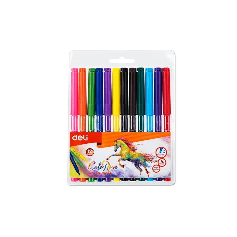 Felt Pen Ref C10003 12 colours washable Deli