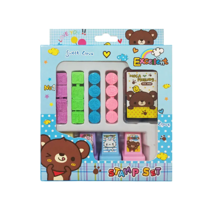 Stamp Set Ref YZ-381 With Ink Pad Blue & Red SW