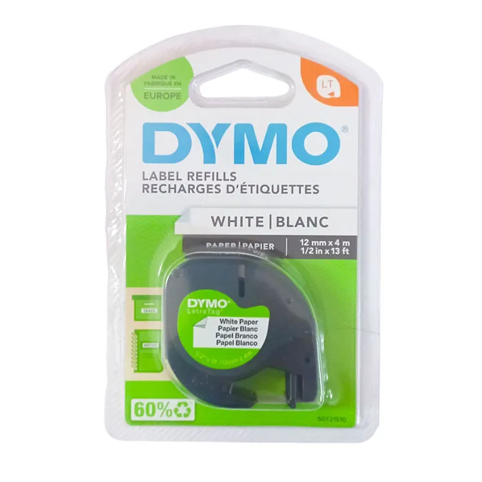 Tape Letratag Ref 91200 12mm*4m, Paper White Dymo