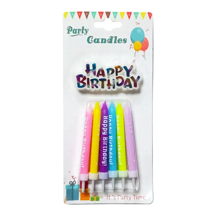 Birthday Candles With Topper, Assorted Colours [Pk 12] WTC