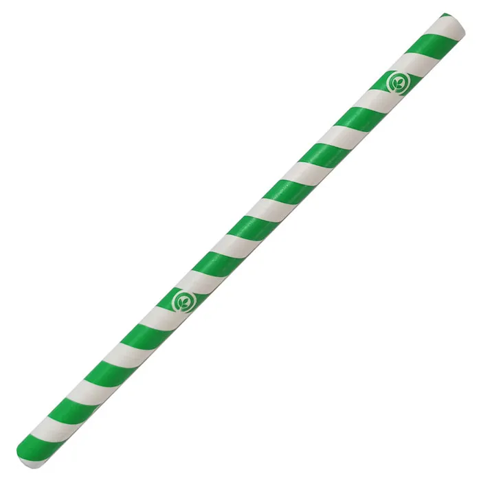 Paper Straws Green Stripes [Pk 100] BioPak