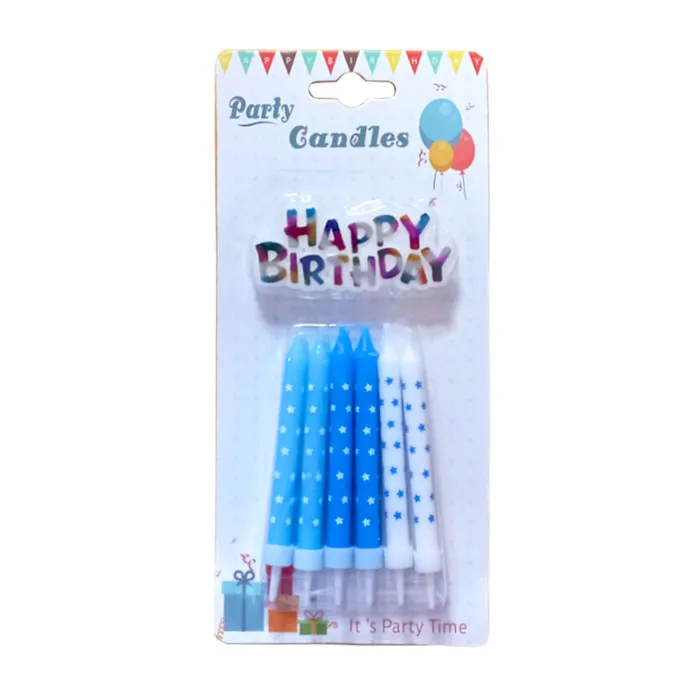 Birthday Candles Printed Stars With Topper, Blue [Pk 12] WTC