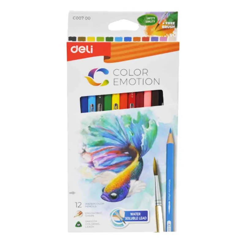 Water Color Pencil Ref C007 00 12 colors, free brush Deli