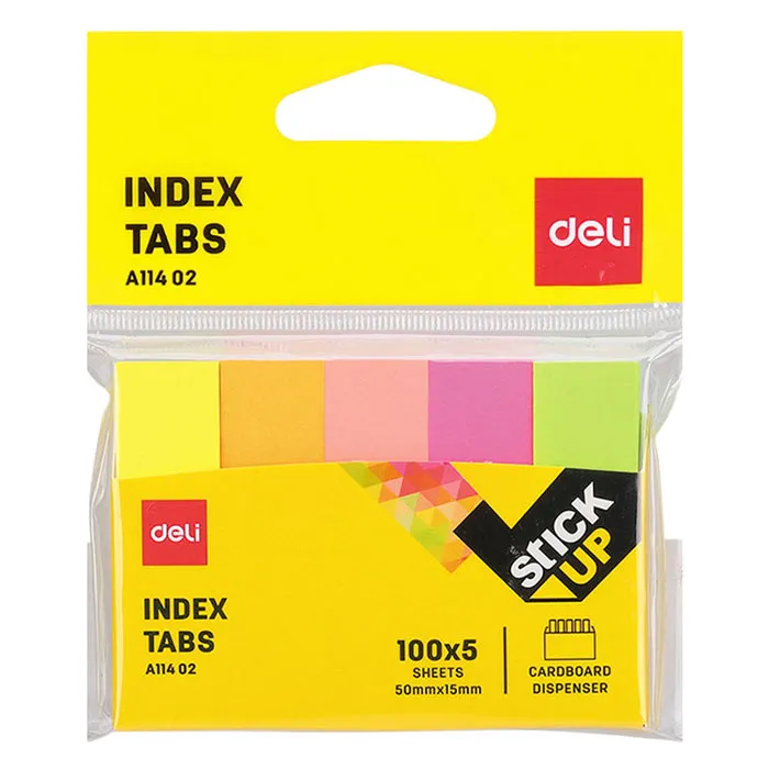 Sticky Notes Fluo Ref EA11402/7154 Index Tabs :50*12mm 100 Shts,X5 Col Deli