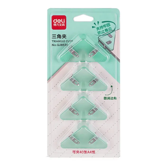 Paper Clips Ref QJ8530 4 pces, triangle Green Deli