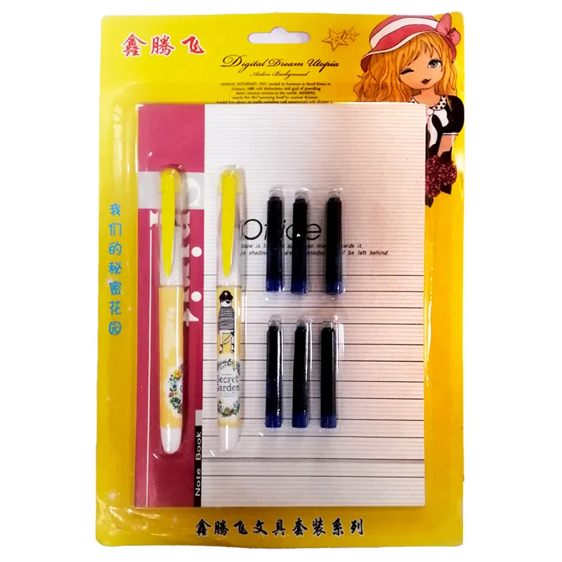Fountain Pen  2 Pens+ 6 Ink Refill /NotePad FW
