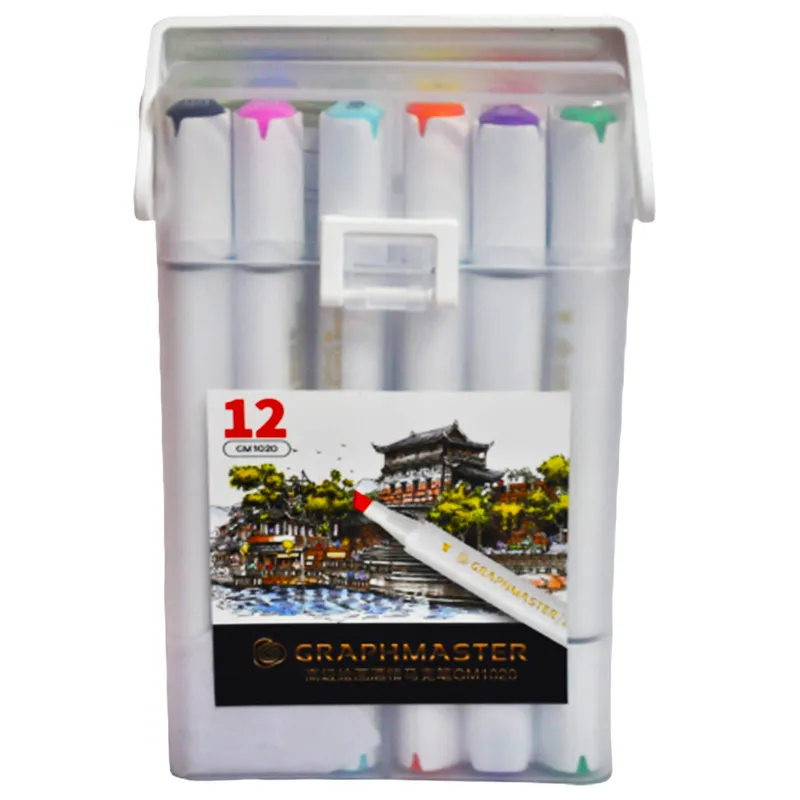 Sketch Twin Marker Ref GM1020-12 12 Colours, 7mm Chisel & 1mm Bullet MeliMelo [Graphmaster]