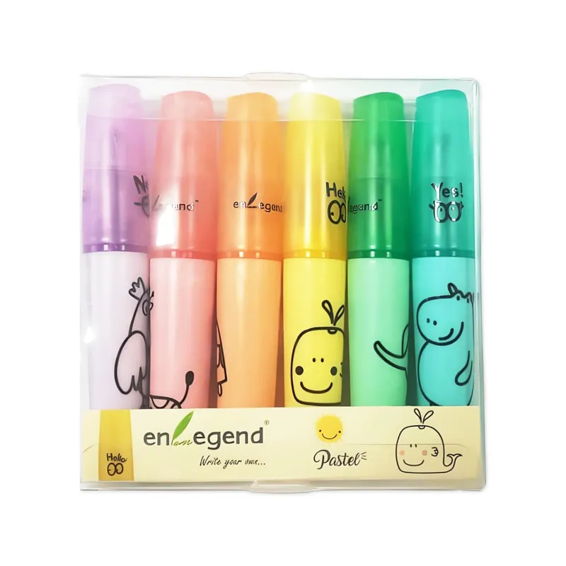 Mini Highlighter Ref HL2020P-6 Pk 6 with cute animals (Assorted Pastel Colors) Enlegend