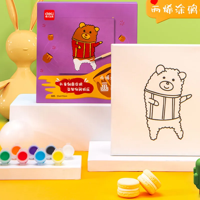 Kids Acrylic Painting Board Ref 73904-6 20*20cm Canvas, 8 Assorted Colours Deli
