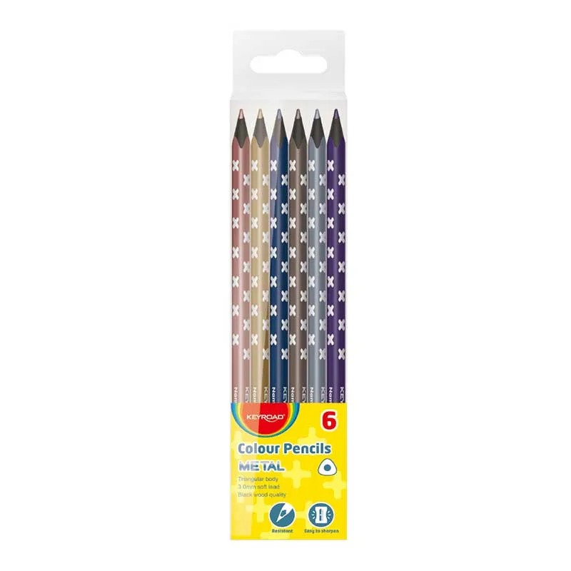 Colored Pencil KR971869 6 Pcs, Black Wood Metallic KeyRoad