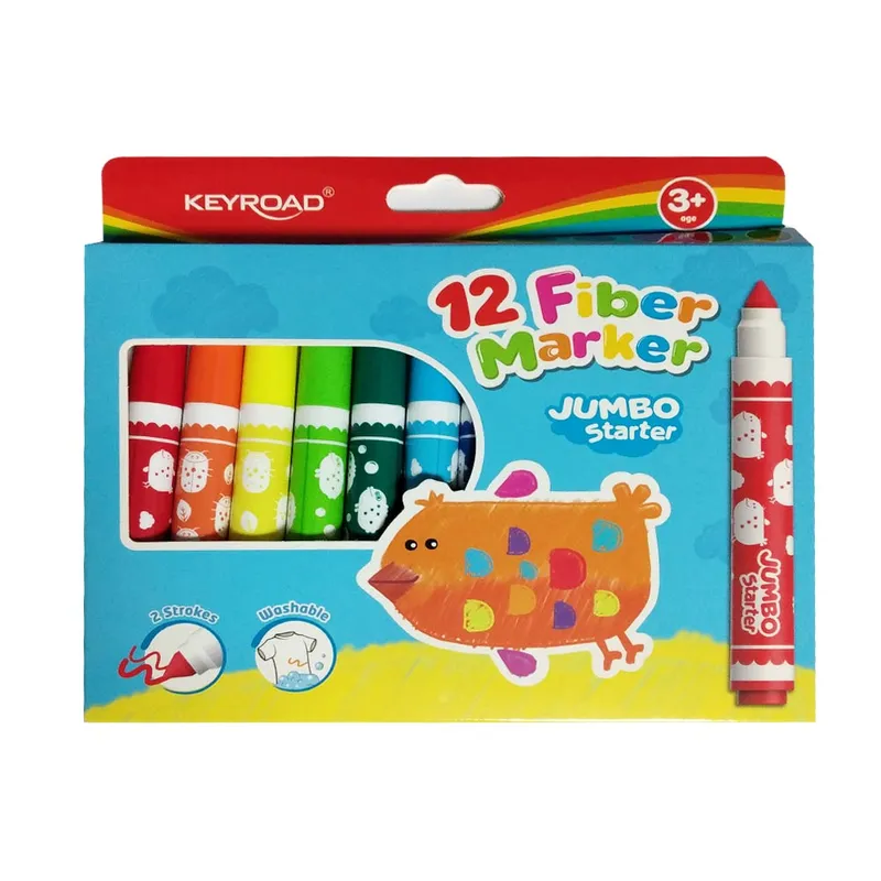 Colored Fiber Marker Ref KR971739 12 Jumbo Markers Washable, 2 Strokes KeyRoad