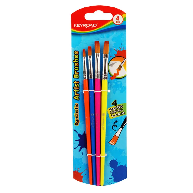 Paint Brush Ref KR972033 Flat tip , 4 mixed sizes [2,4,8,10] KeyRoad