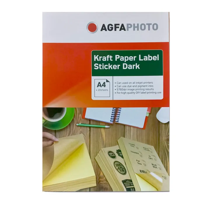 Kraft Paper Label Sticker Dark A4, 20 Sheets per pack Agfta