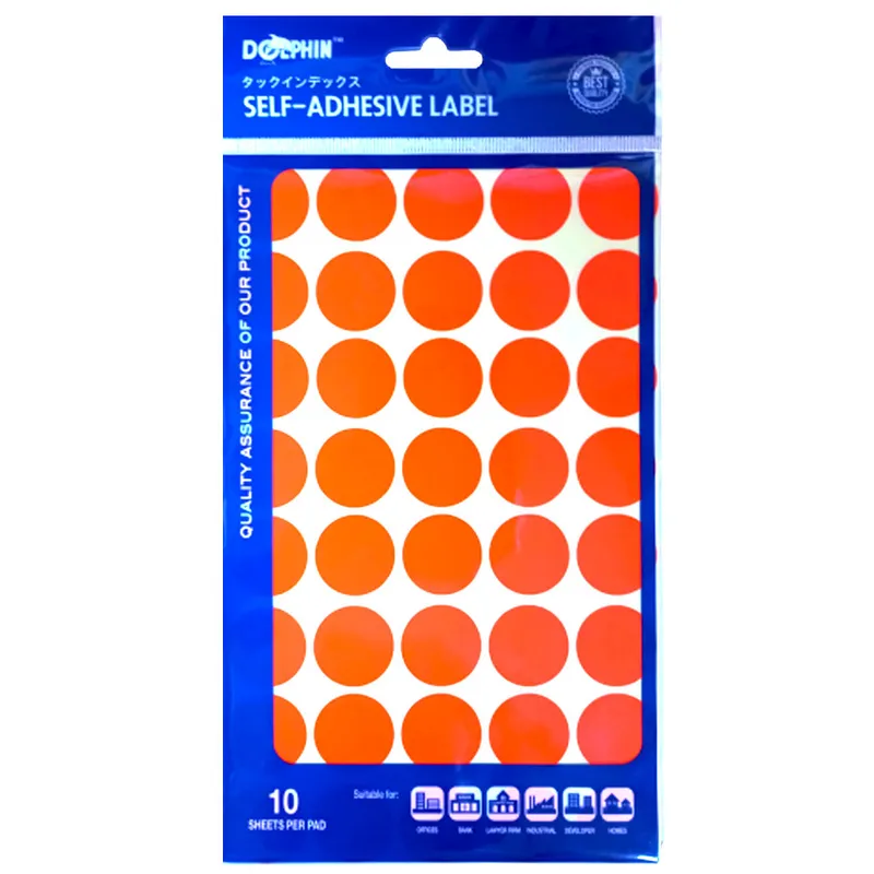 Fluo Labels [Pk 10] 25mm, 40 Labels/Sheet  Dolphin 