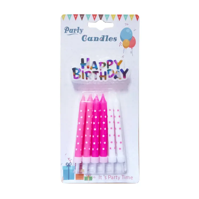Birthday Candles Printed Stars With Topper, Pink [Pk 12] WTC