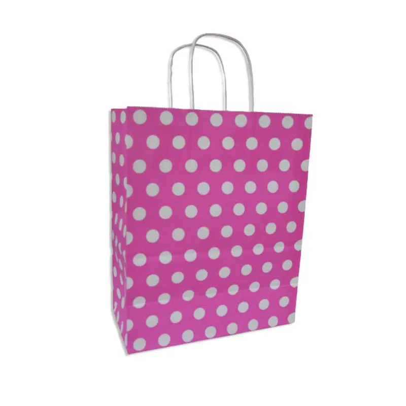 Paper Gift Bag Kraft  Fushia polka dot, size: 27*22*11 cm WTC